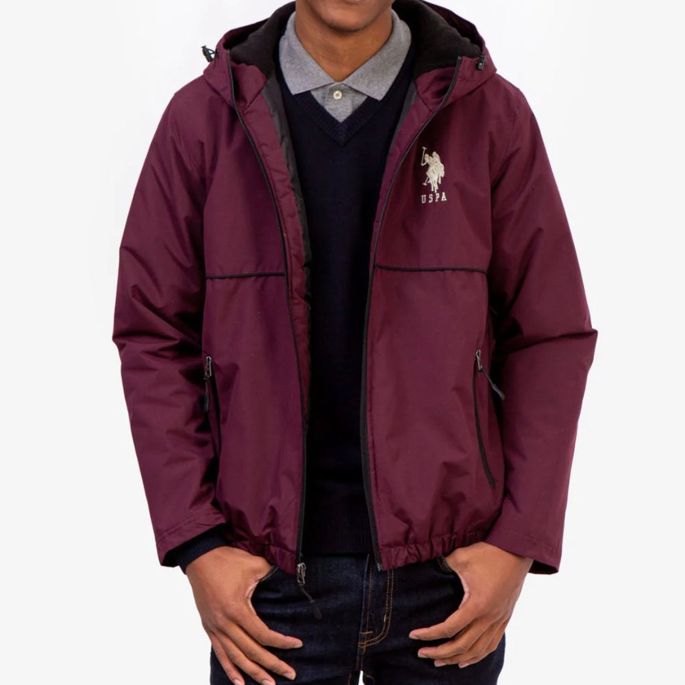 U.S. Polo Assn. Men's Zip Up Green Logo Windbreaker Hooded